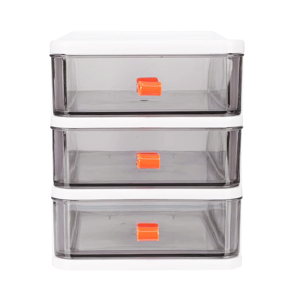 image 1 of Living and Home 3-Tier Stationery Cosmetic Storage Box Drawer, White | White