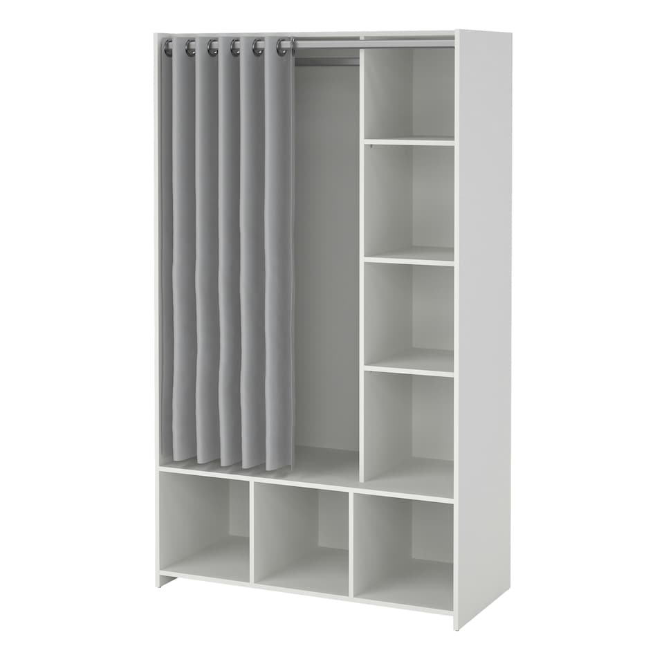image 1 of Uppsala Open Wardrobe Unit in White with a Grey Textile Curtain