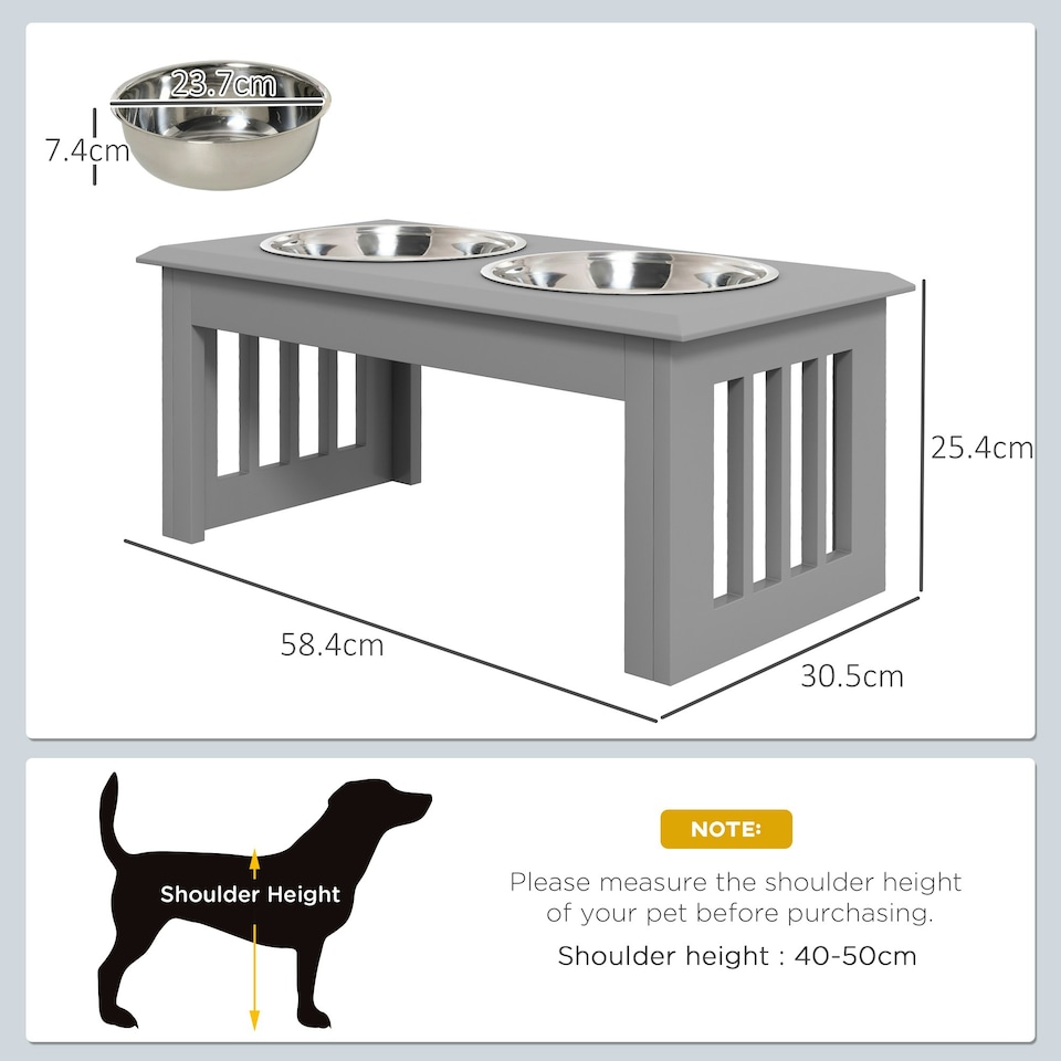 image 1 of PawHut Raised Dog Bowls Pet Feeder Raised Elevated Stainless Steel Food Grey