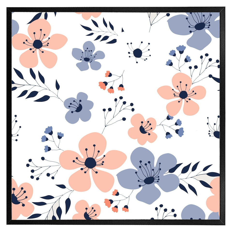 image 1 of Pink & blue flowers (Picture Frame) Brown | XS