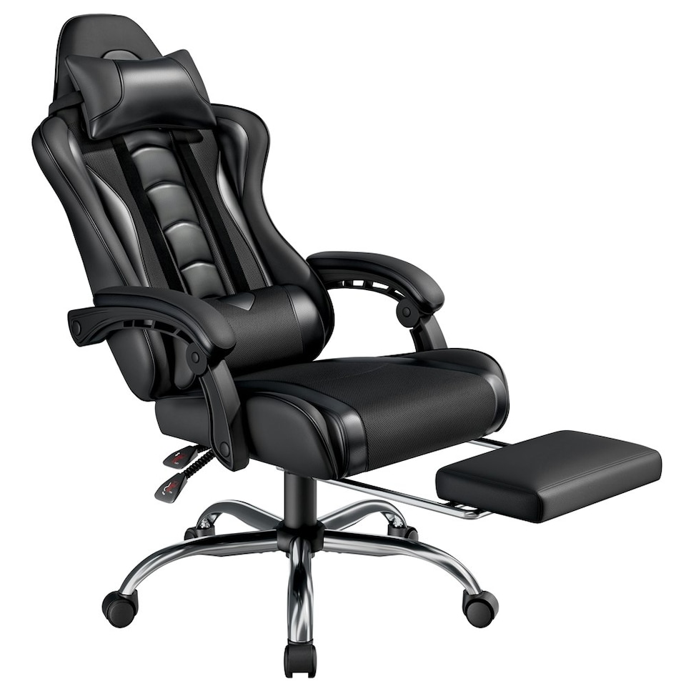 image 1 of Yaheetech Ergonomic Computer Chair with Massage Lumbar Pillow Black