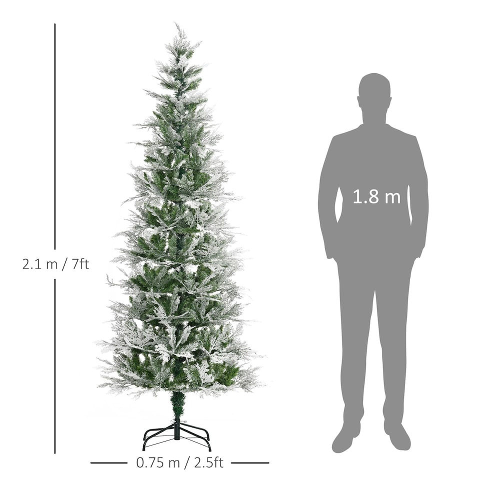 image 1 of HOMCOM 7 Foot Snow Flocked Artificial Christmas Tree Holiday with Pencil Shape