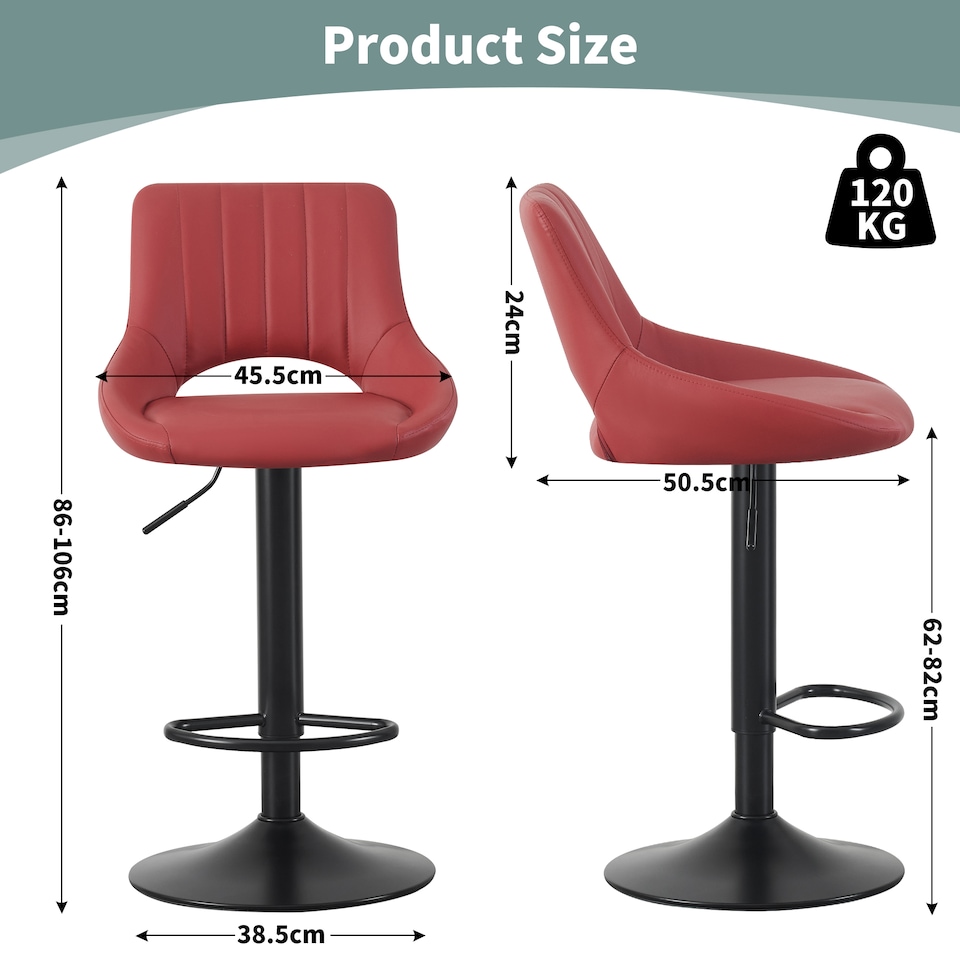 image 1 of MCC Direct Set of 2 Height Adjustable Bar Stool Kitchen Breakfast Chairs Stacey