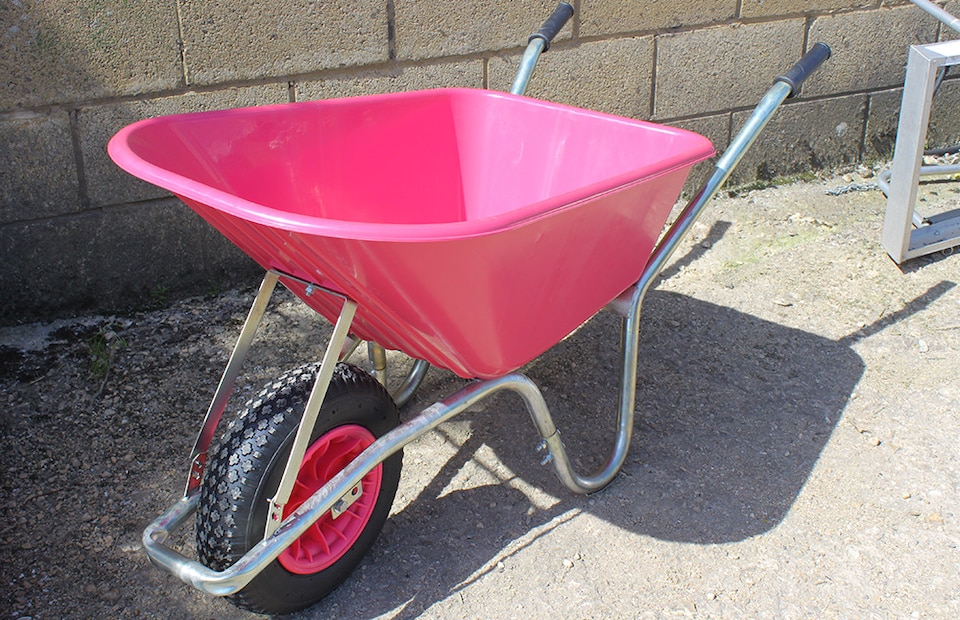 image 1 of Big Mucker Wheelbarrow Pink With 120kg, Strong Deep Plastic Pan, Twin Handles, Pneumatic Wheel