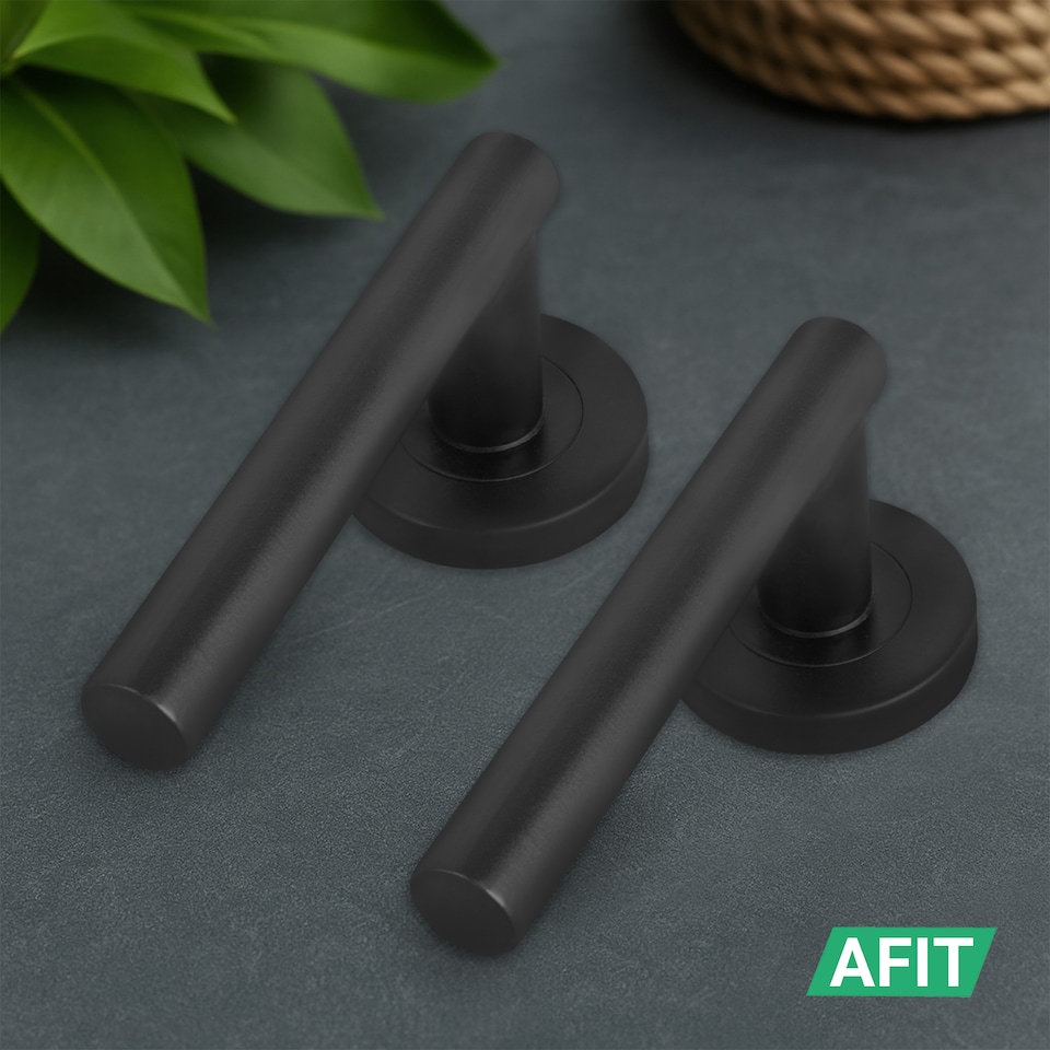 image 1 of AFIT Black Door Handles Round Rose T-Bar 1 Pair Olvera Range