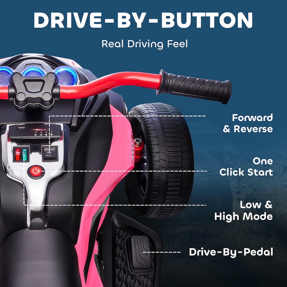 image 1 of AIYAPLAY Kids Electric Ride On Car, 12V Battery Powered Ride On ATV with MP3 Player, Horn, 2 Speeds, LED Lights, 3 Wheeler Electric Vehicle Toy Car for Boys & Girls Ages 3-8 | Pink