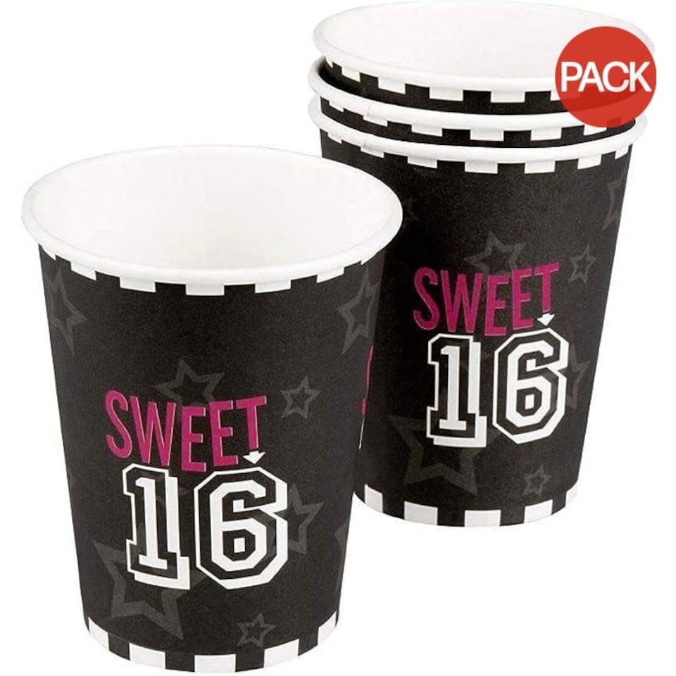 image 1 of Boland Sweet 16 Disposable Cup (Pack of 6) - Black/White - One Size