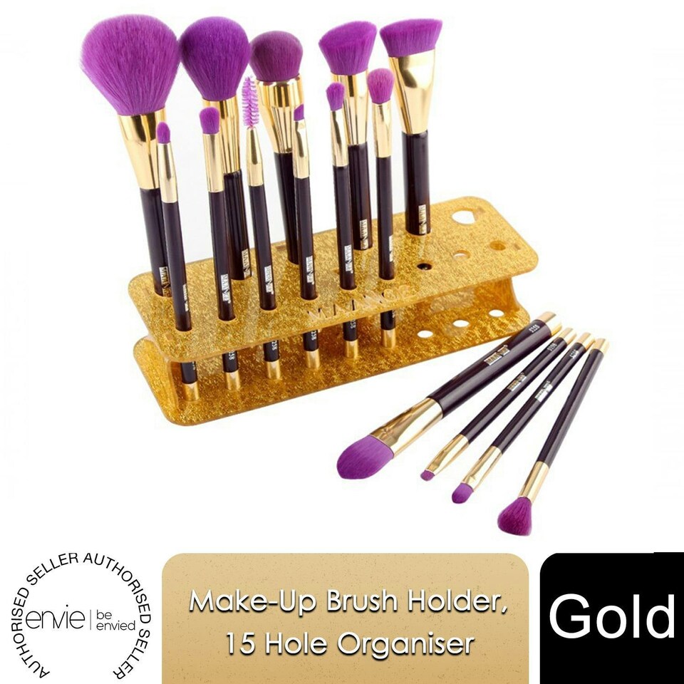 image 1 of Envie Make-Up Brush Holder 15 Hole Upright Head-Up Cosmetic Organiser, Gold