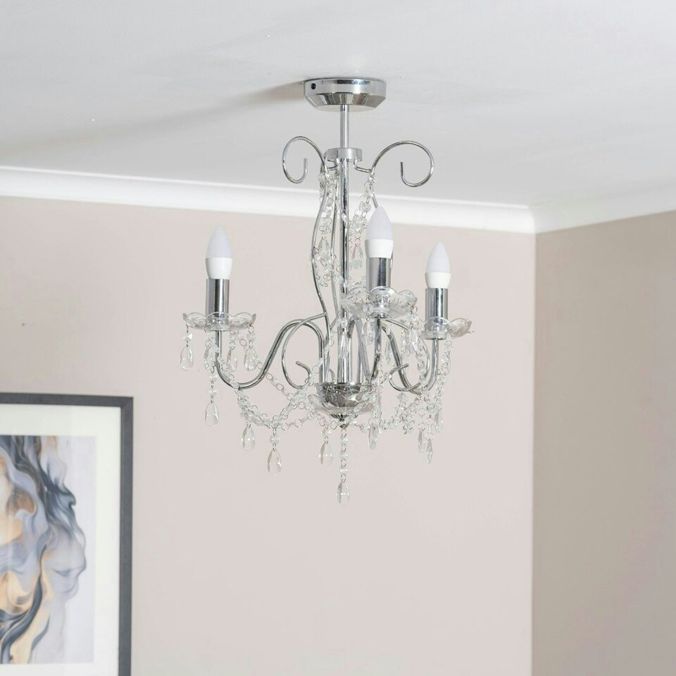 image 1 of ValueLights Viscount 3 Way Silver Jewel Chandelier Ceiling Pendant Light
