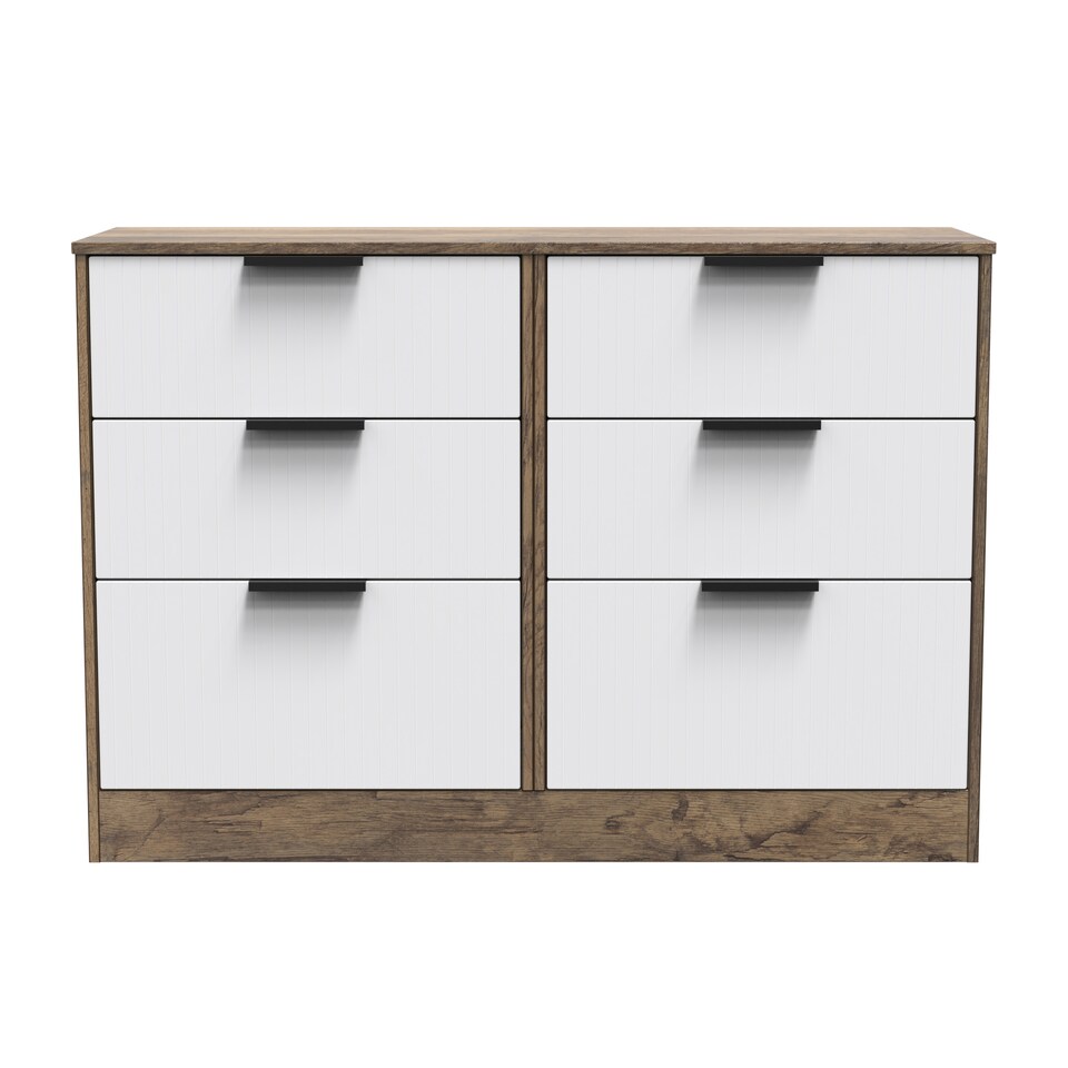 image 1 of Denver 6 Drawer Wide Chest of Drawers in White Matt & Vintage Oak (Ready Assembled) | White | White Matt & Vintage Oak