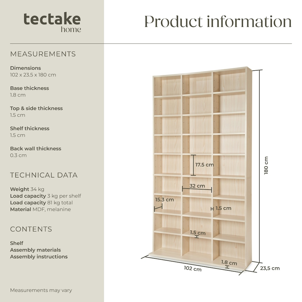 image 1 of CD Shelf Unit Christel - 27 compartments for up to 1080 CDs Brown | Beech