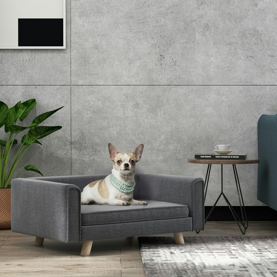 image 1 of PawHut Elevated Dog Sofa Bed with Cushion for Medium and Small Dogs, Grey