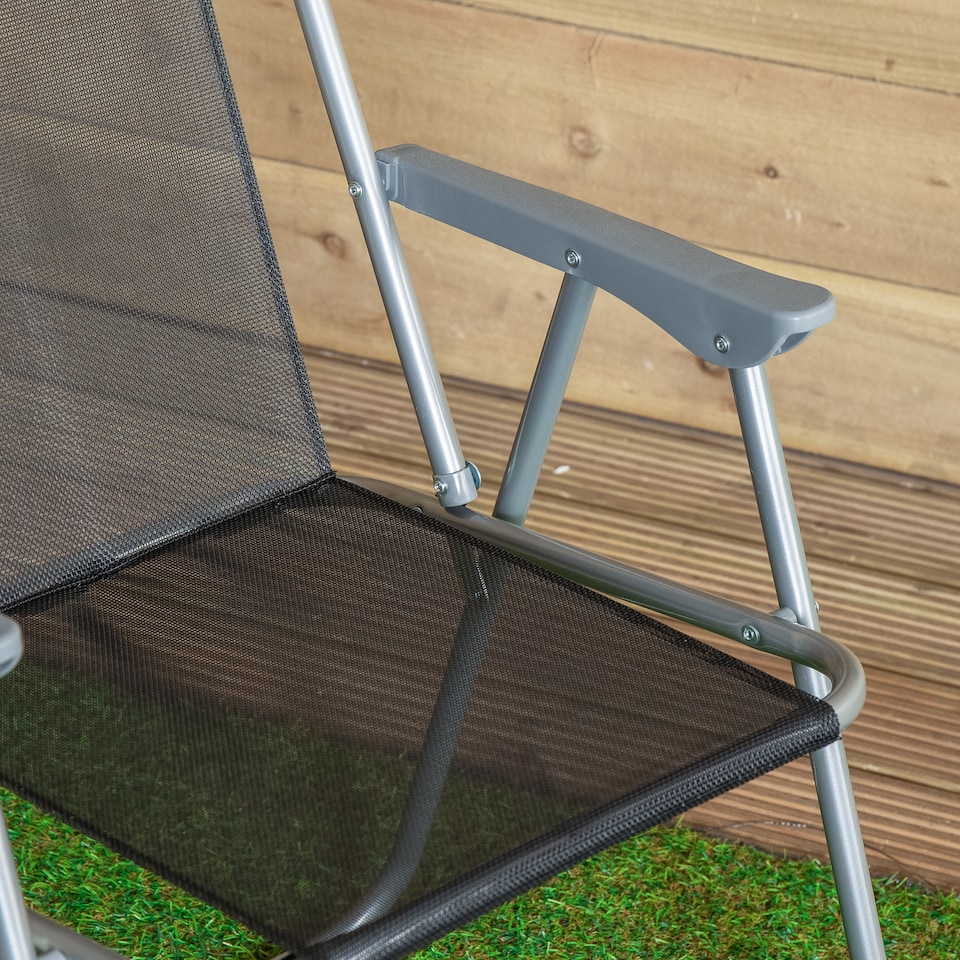 image 1 of 4 x Foldable Garden Chairs Fixed position garden chairs with grey frame and black fabric | Grey | Grey