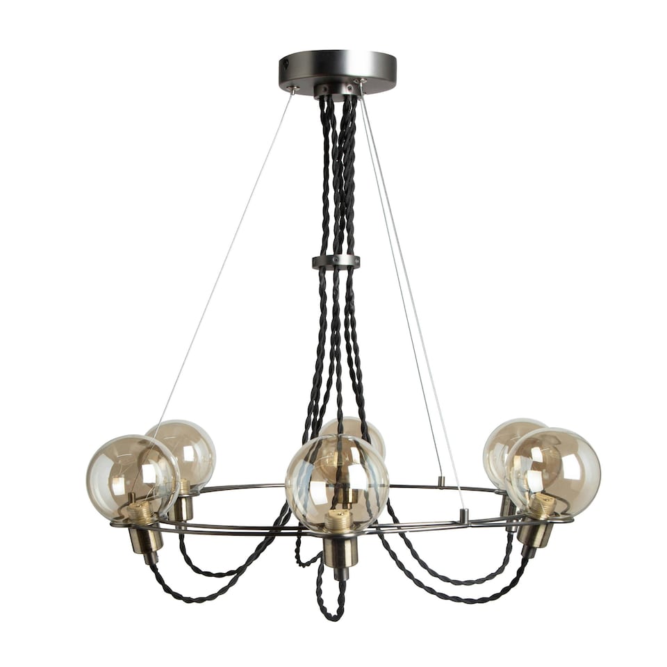 image 1 of BHS Soho 6 Light Flush Ceiling Light, Nickel | Silver | Satin Nickel | 1