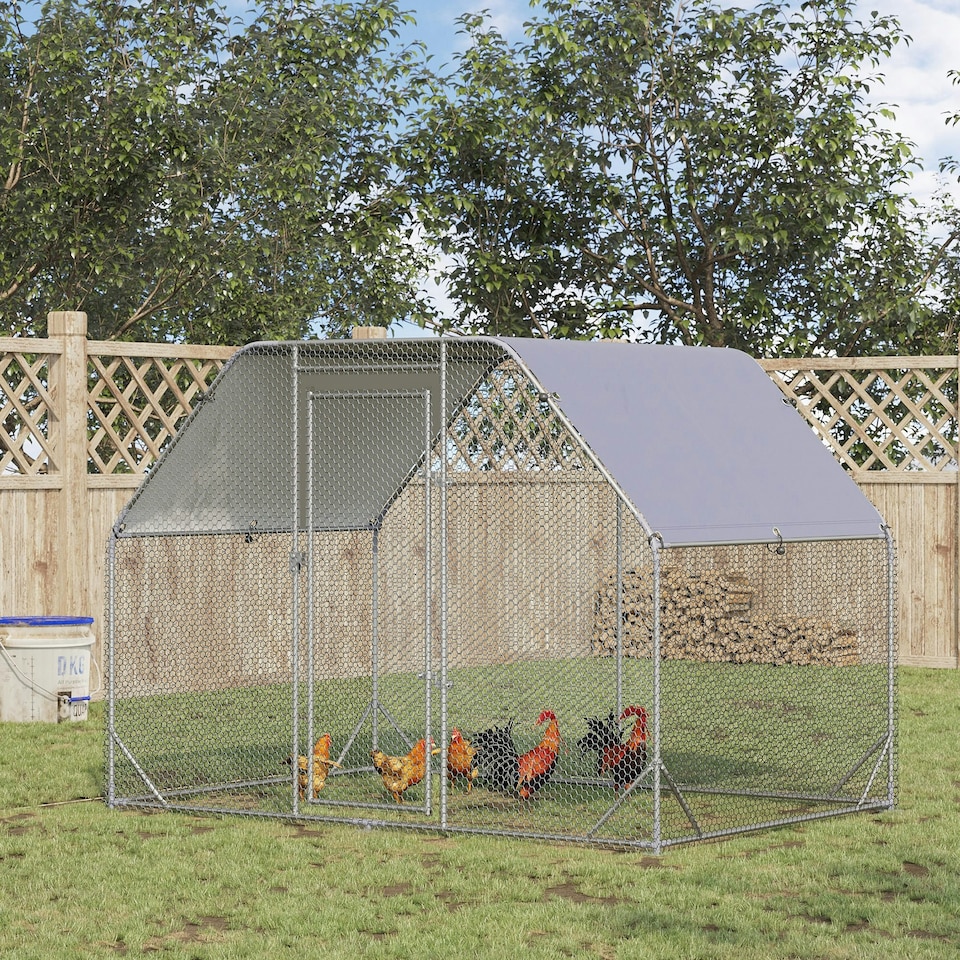 image 1 of PawHut Chicken Run W/ Roof, Walk In Chicken Coop for 4-6 Chickens, Hen House