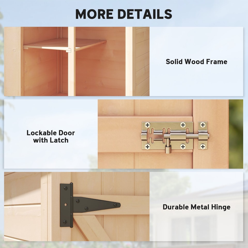 image 1 of Outsunny Wooden Garden Shed, Outdoor Storage Small Shed with 2 Shelves, Sloped Roof and Bolt Latch, Compact Utility Tool Cabinet Organiser for Yard Patio Garage, 75 x 56 x 115 cm, Natural