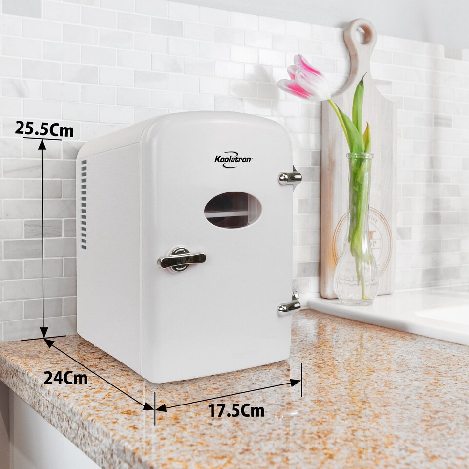 image 1 of Koolatron 4L Retro Portable Mini Fridge 12V DC 230V 6 Can Cooler White