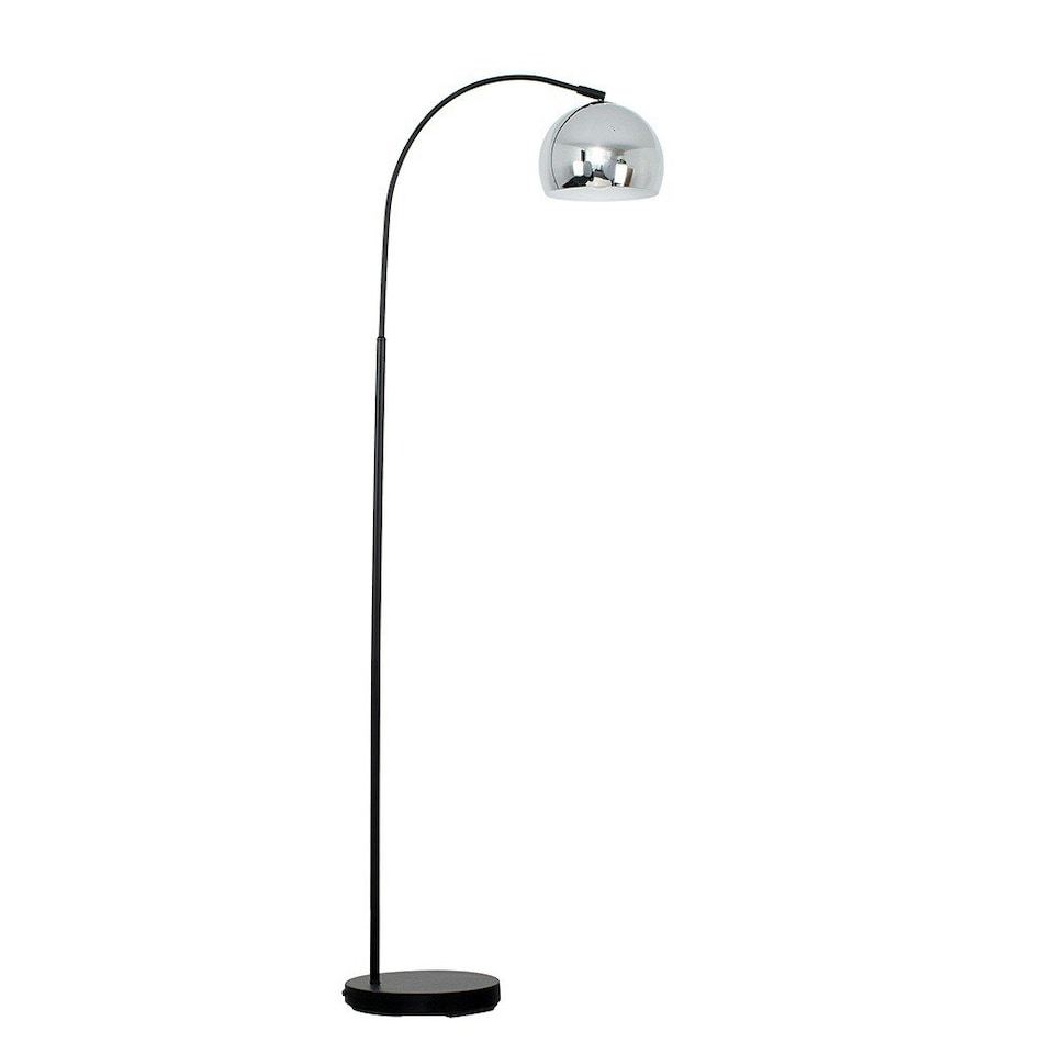 image 1 of ValueLights Curva Gloss Black Floor Lamp with Silver Dome Shade and LED Bulb