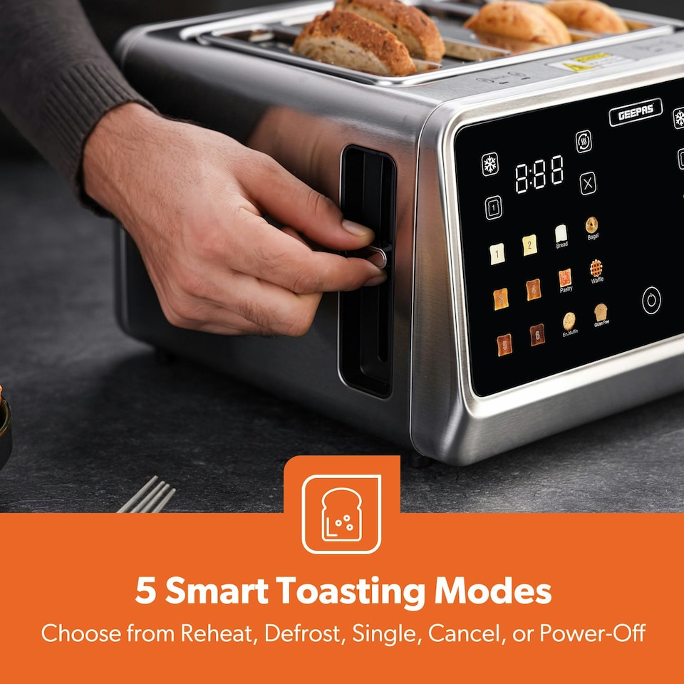 image 1 of GEEPAS 5-in-1 DIGITAL 4 Slice Long Toaster & Electric Kettle Set