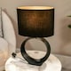 image 2 of ValueLights Tia Pair of Black Hoop Ceramic Bedside Table Lamps with a Fabric Lampshade - Bulbs Included