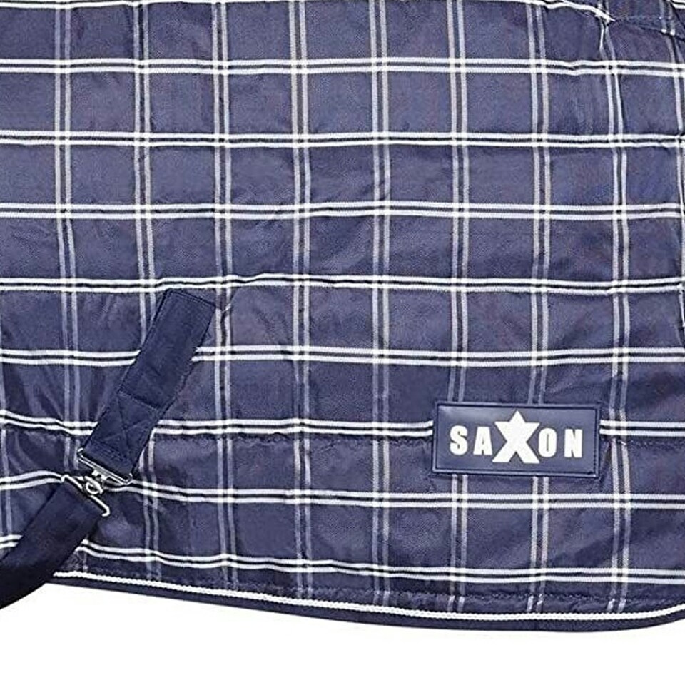image 1 of Saxon Standard-Neck Plaid Midweight Horse Stable Rug - Navy/White - 4´ 3"