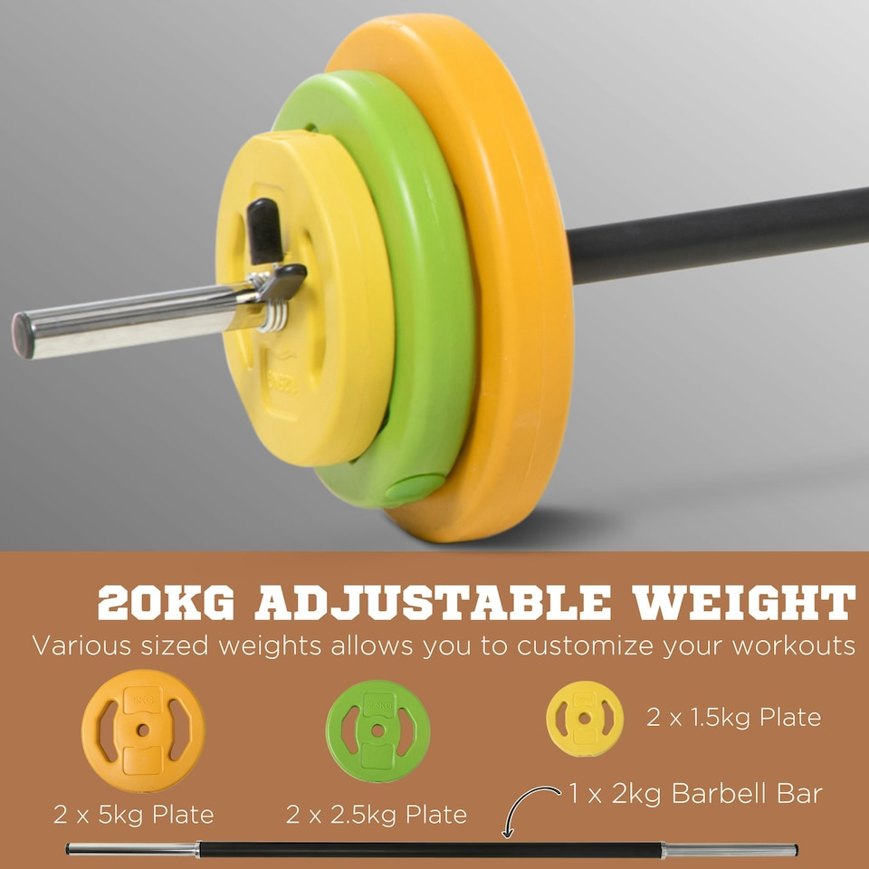 image 1 of HOMCOM 20kg Weights Barbell Set with Non-slip Handle for Strength