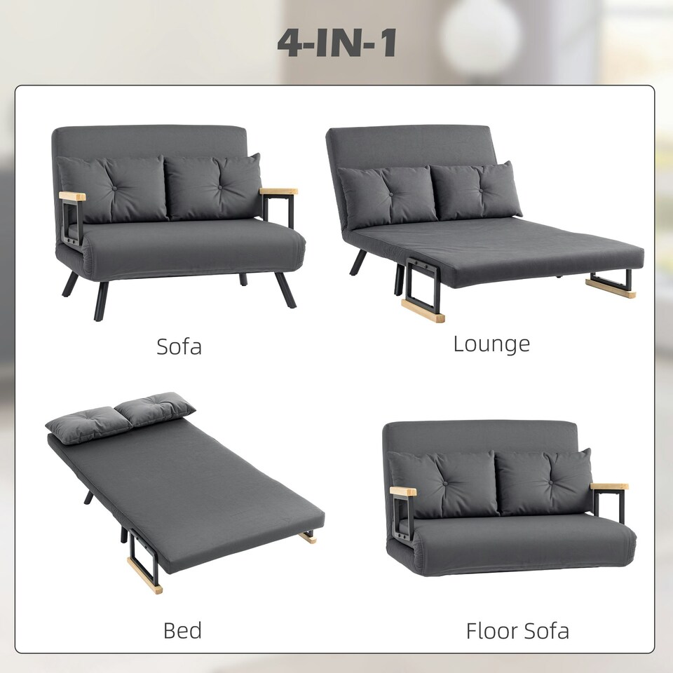 image 1 of HOMCOM Click Clack 2 Seater Sofa Bed for Living Room, Guest Room, Dark Grey Grey | grey