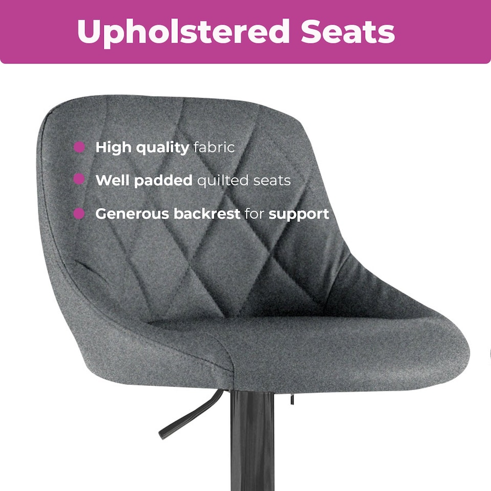 image 1 of Neo Madrid Bar Stool Dark Grey Fabric Black Steel Base Set of Two