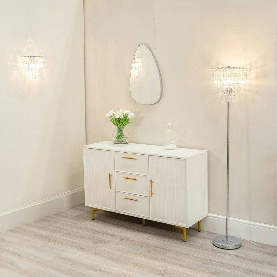 image 1 of ValueLights Kelsks Chrome Floor Lamp Acrylic Droplet Shade & Bulb Chrome