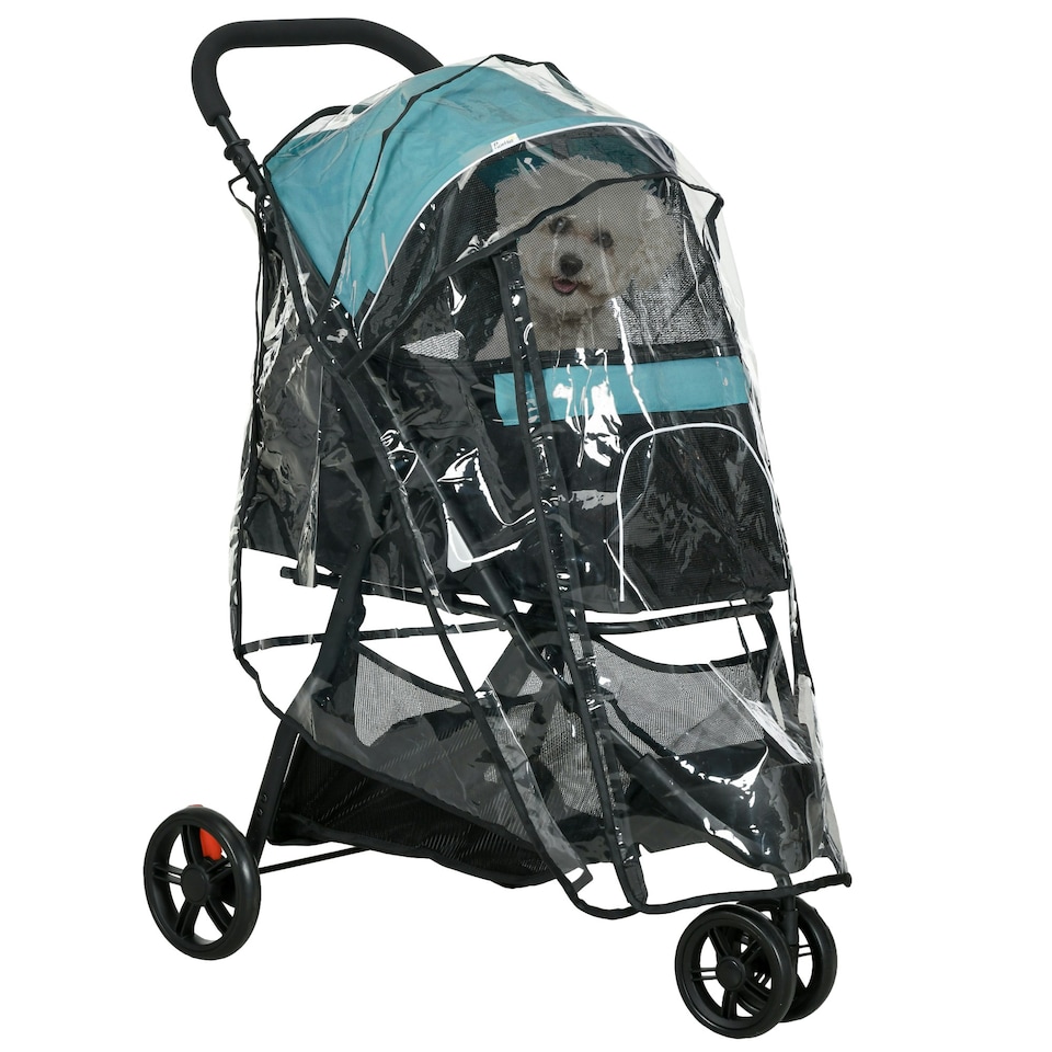 image 1 of PawHut Dog Stroller for XS Dogs, S Dogs, Cats with Rain Cover - Dark Green