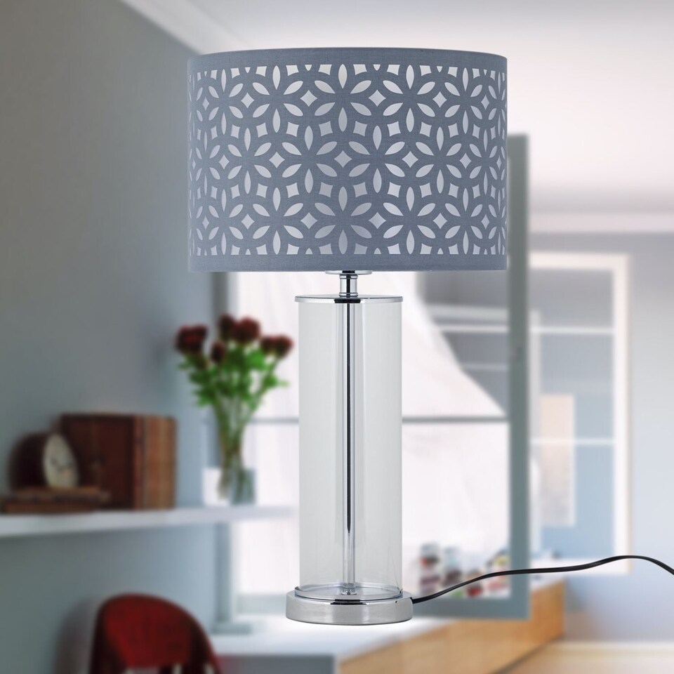 image 1 of Aura - Chrome with Glass Column Table Lamp Base | Chrome | Clear | Medium | 1