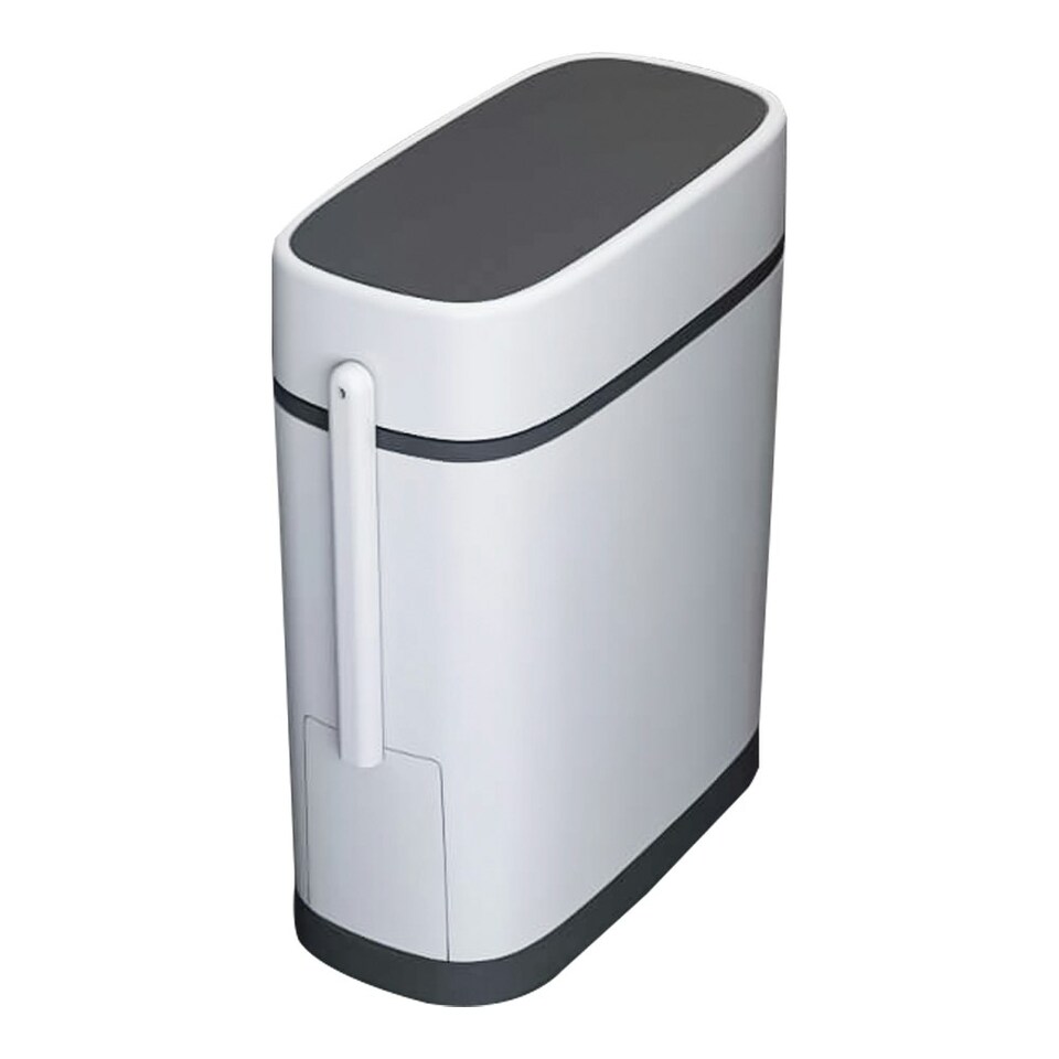 image 1 of Living and Home Slim Plastic Rubbish Bin with Built-in Toilet Brush White