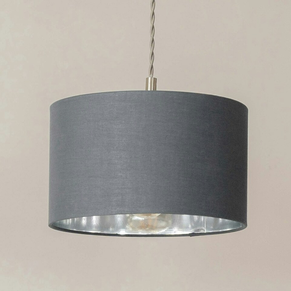 image 1 of ValueLights Reni Grey & Chrome Drum Shade 3 Drop Bar Chrome Diner Ceiling Pendant Light Silver
