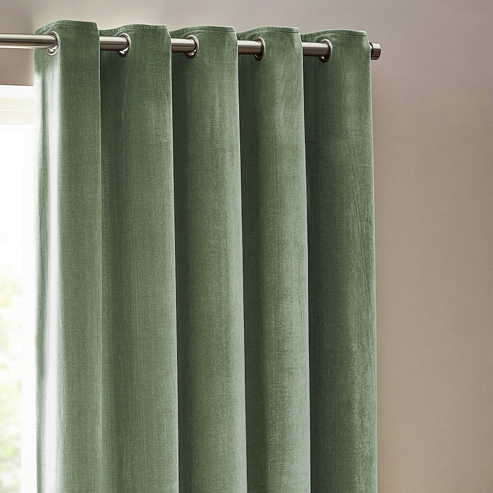image 1 of Yard Heavy Chenille Velvet Eucalyptus Eyelet Curtains 229 x 229cm Multi
