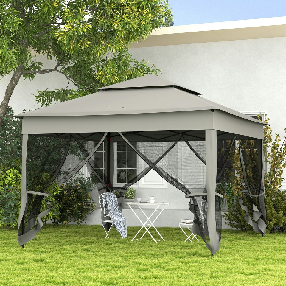 image 1 of Outsunny Garden Folding Tent Heavy Duty Pop Up Gazebo for Party Dark Grey