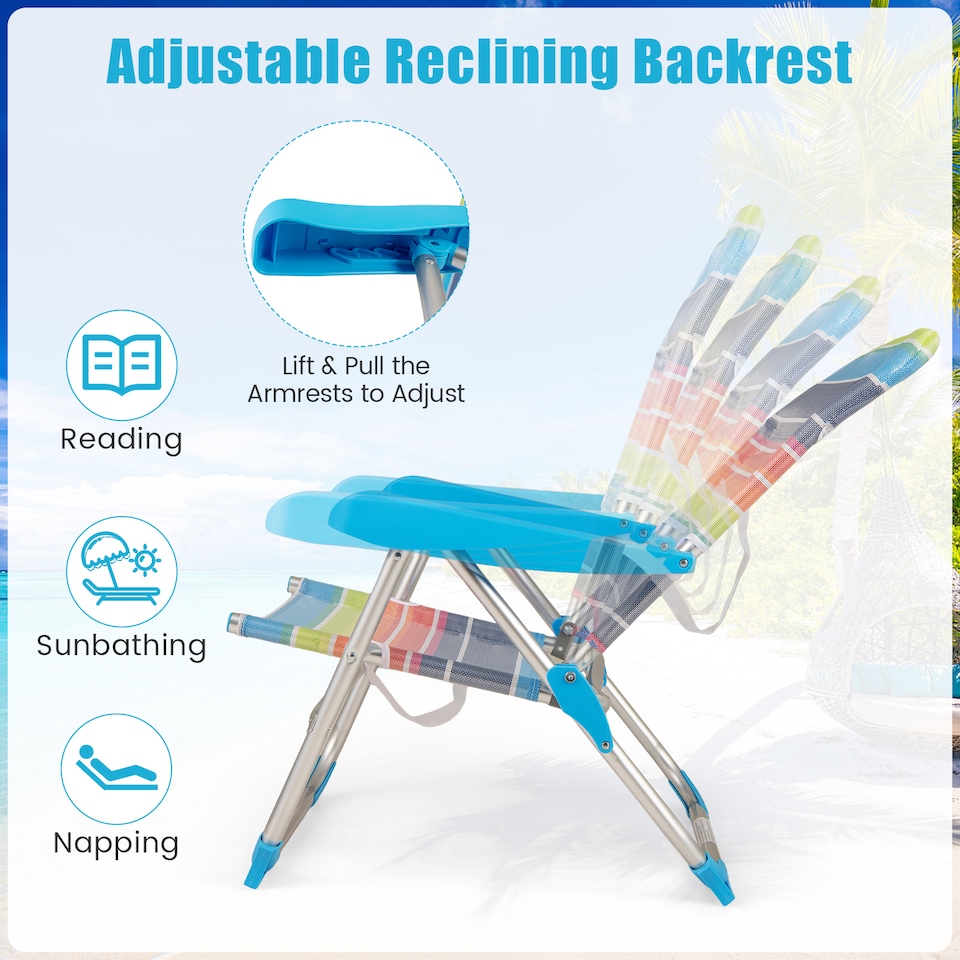 image 1 of COSTWAY 2 Pack Beach Chair for Adults Foldable 4 Position Reclining Picnic Chair