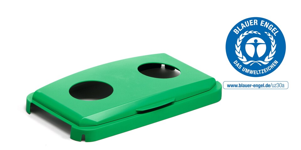 image 1 of Durable 60L Hinged Bin Lid ECO Green | Two Holes for Cans/Bottles | DURABIN | Green
