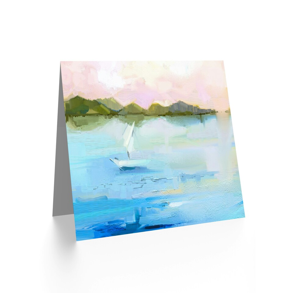 image 1 of Abstract Seascape Boat Art Blank Just to Say Card