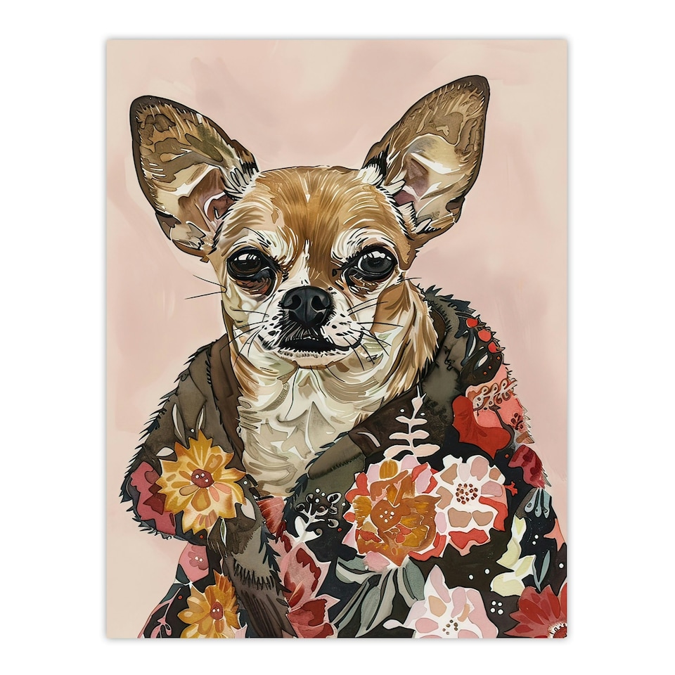 image 1 of Dog Lover Chihuahua With Floral Fur Coat Black Framed Wall Art Print A4