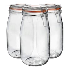 1.5L Pack of 3 Canisters Glass Storage Jars with Airtight Silicone Seal Metal Clip Top Lids