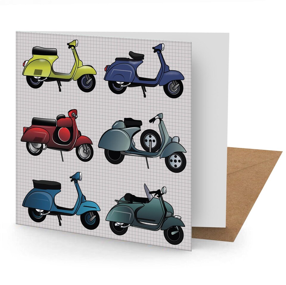 Scooters Greetings Card Suitable for Birthdays, Thank You, Any Occasion, 15 x 15 cms, Multi-Coloured