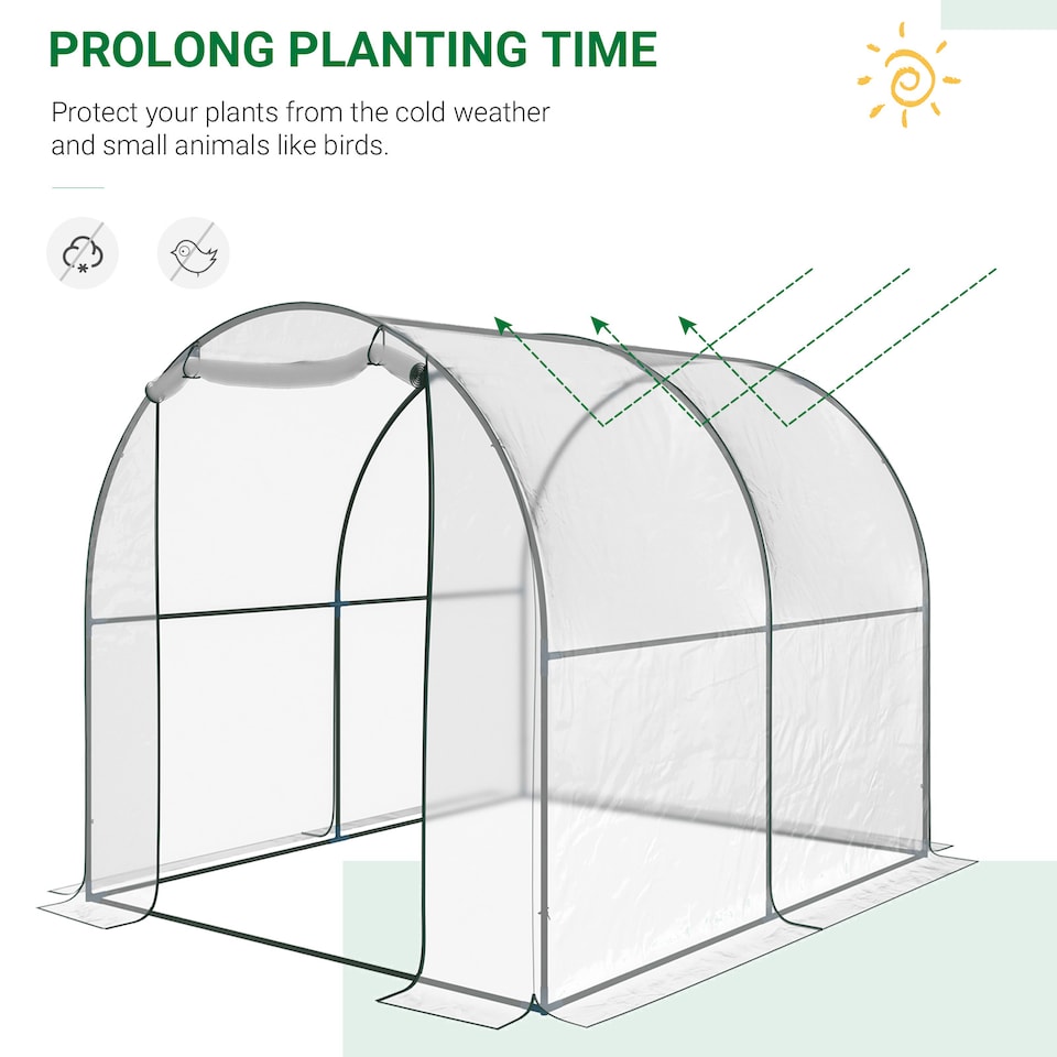 image 1 of Outsunny Walk In Polytunnel Greenhouse w Roll Up Door PVC Cover, 2.5 x 2m