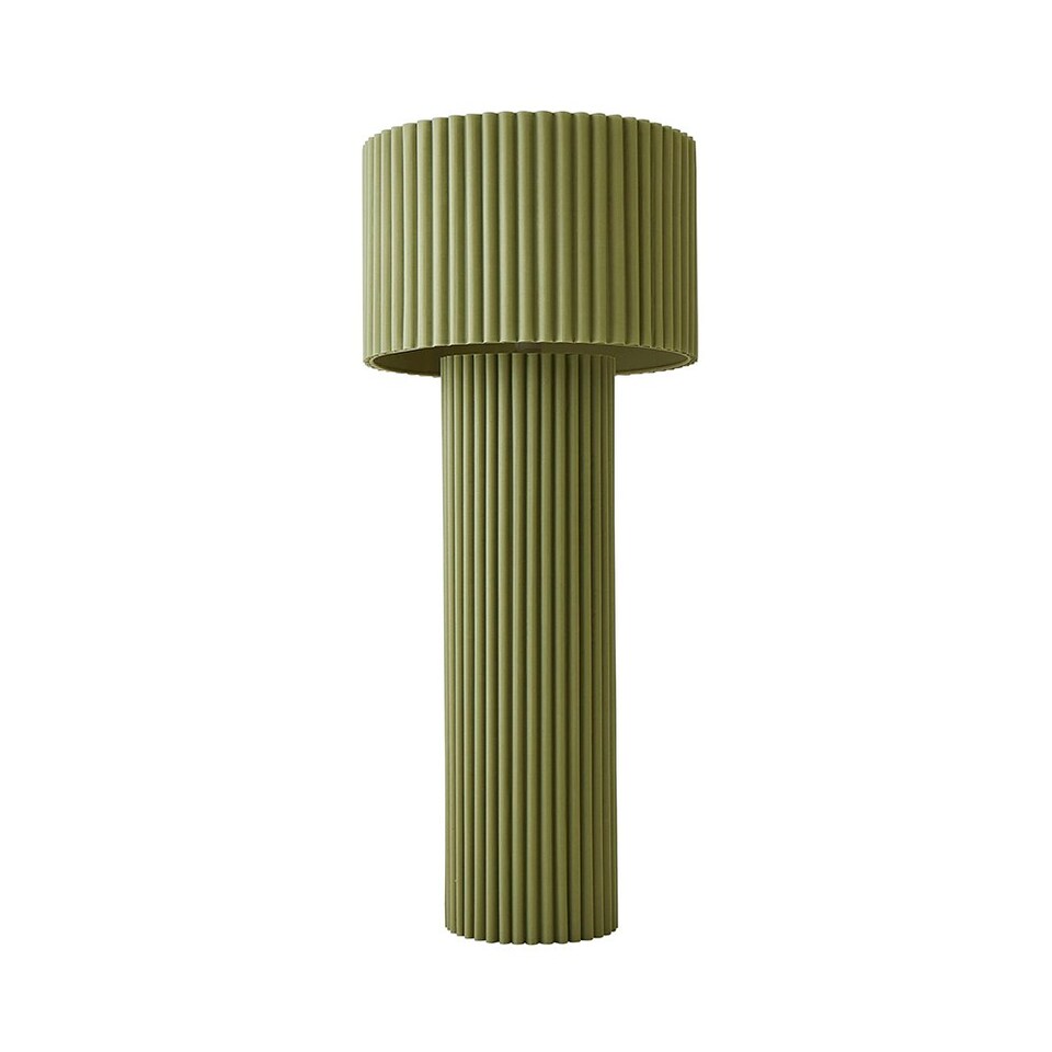 image 1 of ValueLights Lenny Moss Green Drum Lamp Shade Colour Drench Ribbed Fabric Midi Floor Lamp Green