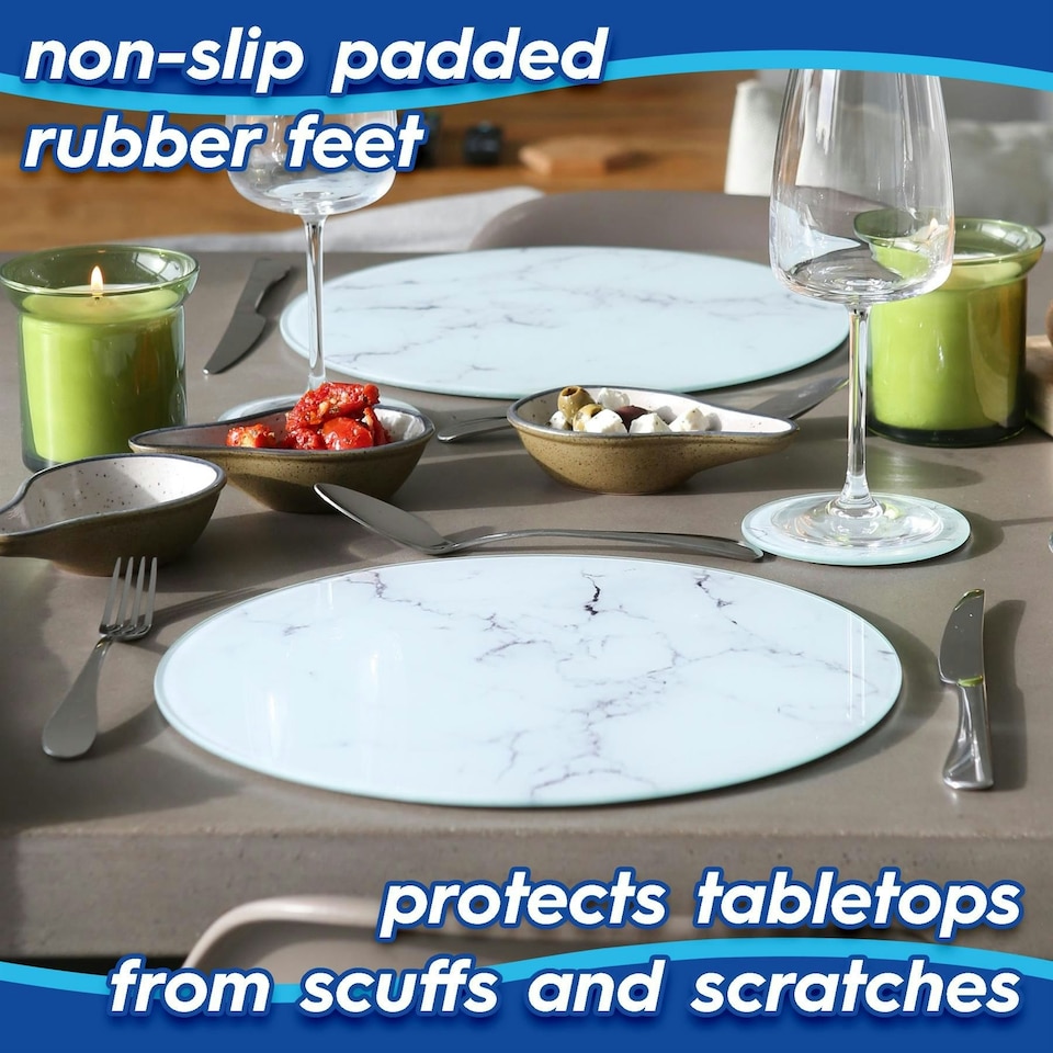 image 1 of Harbour Housewares 12 Piece Glass Dining Set - Marble - 40 x 30cm Placemats & Coasters White