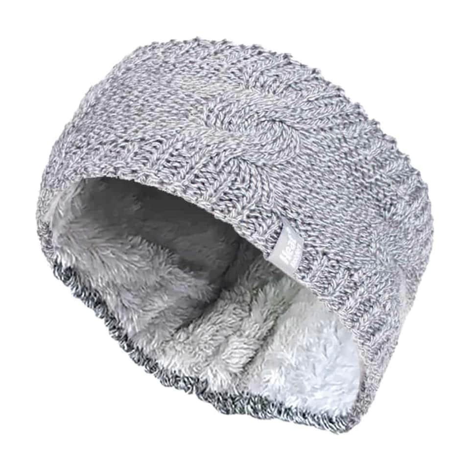 image 1 of Ladies Cable Knitted Fleece Lined Thermal Winter Ear Warmer Headband Grey