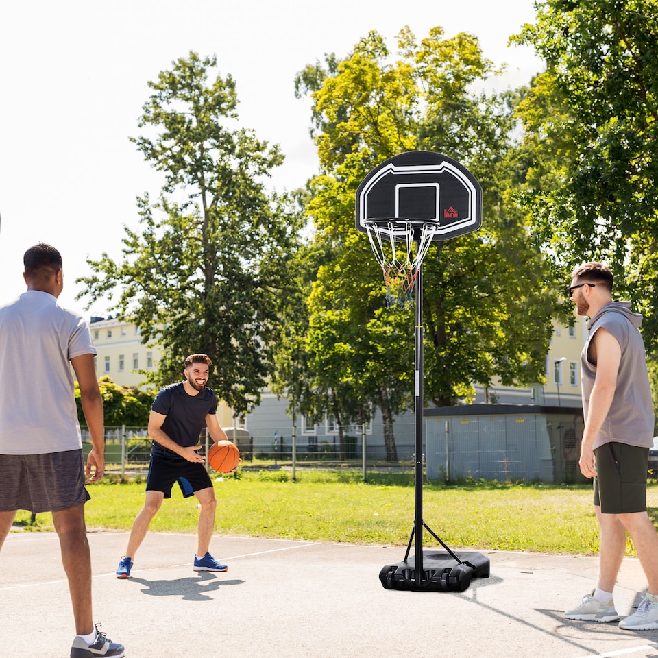 image 1 of HOMCOM Basketball Hoop and Stand with PE Backboard and Weight Base Height Adjustable 1.6-2.1m Portable on Wheels, Black