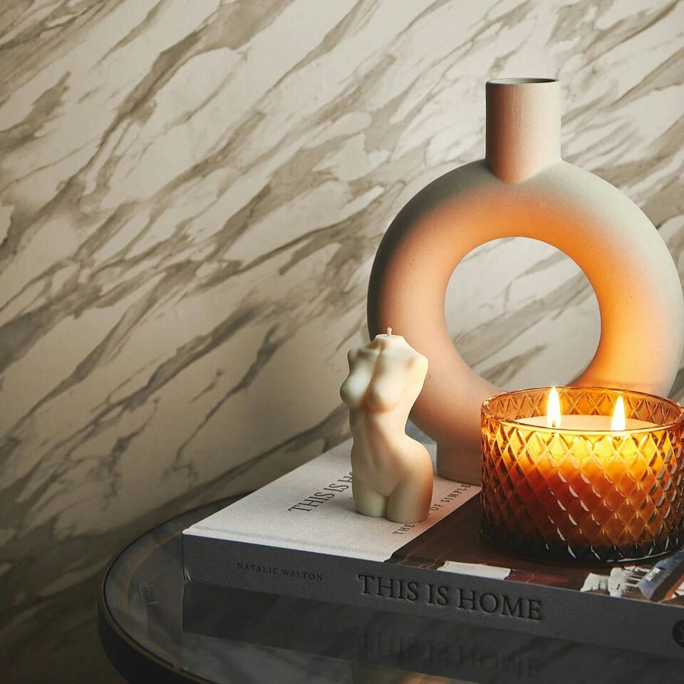 image 1 of Modern Marble Wallpaper in shades of Cream Multi