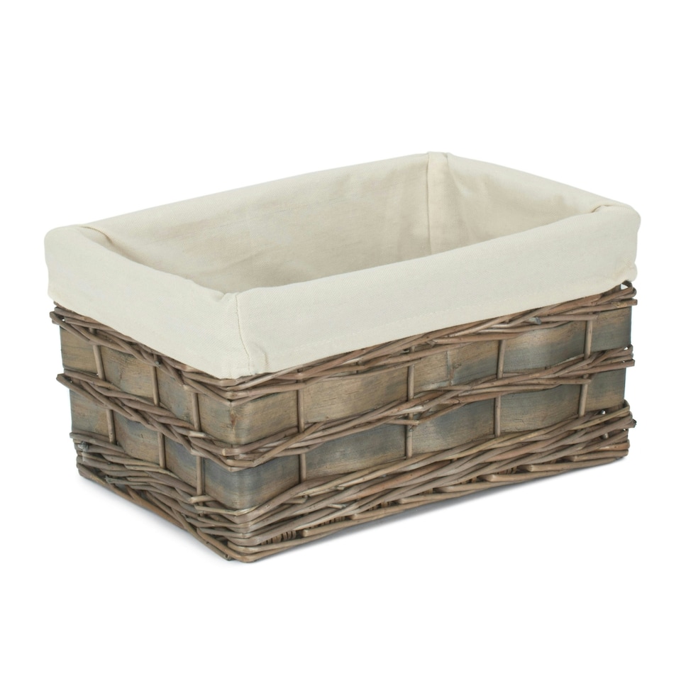 image 1 of Set of 4 Grey Scandi Storage Basket with White Lining White