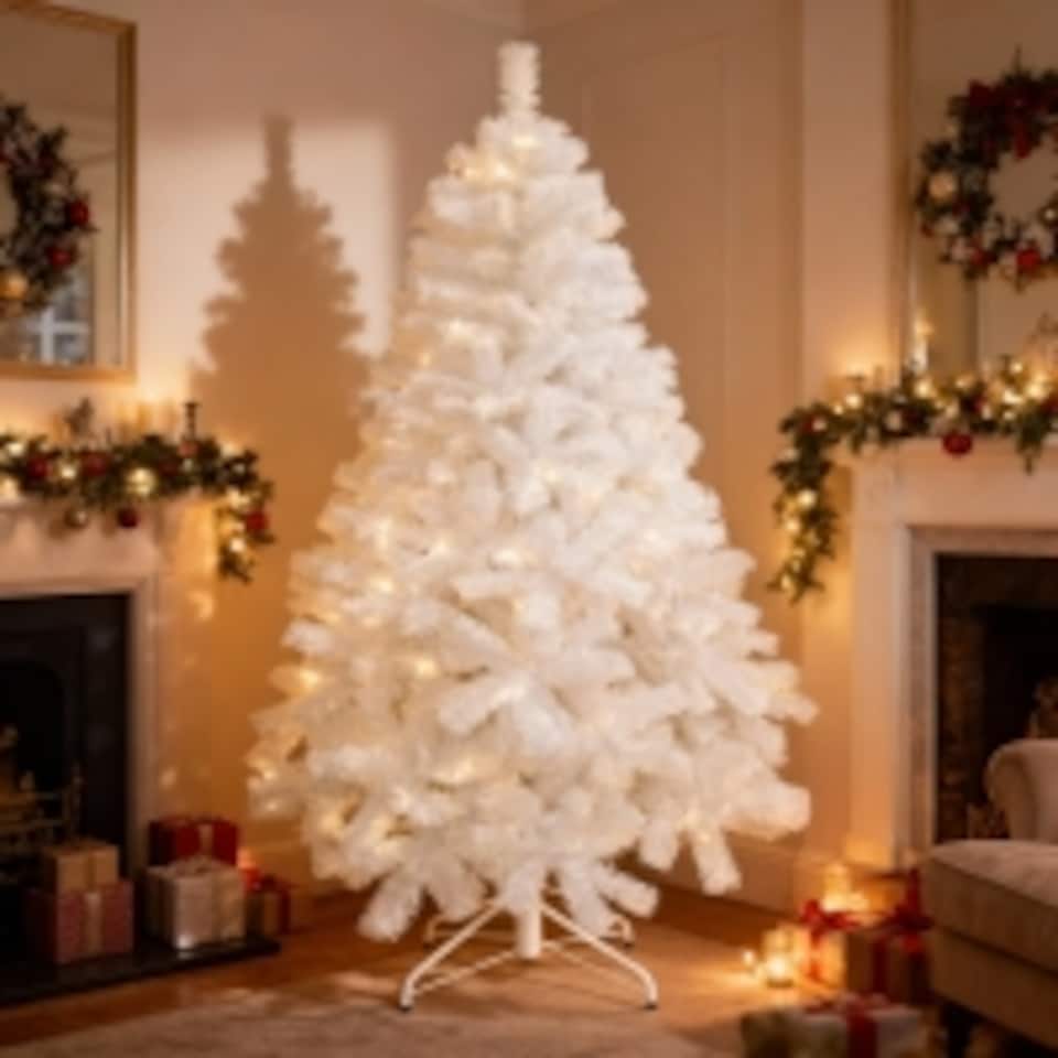 image 1 of 4FT White Alaskan Pine Christmas Tree - Festive Indoor Xmas Decoration for Home and Holiday Display