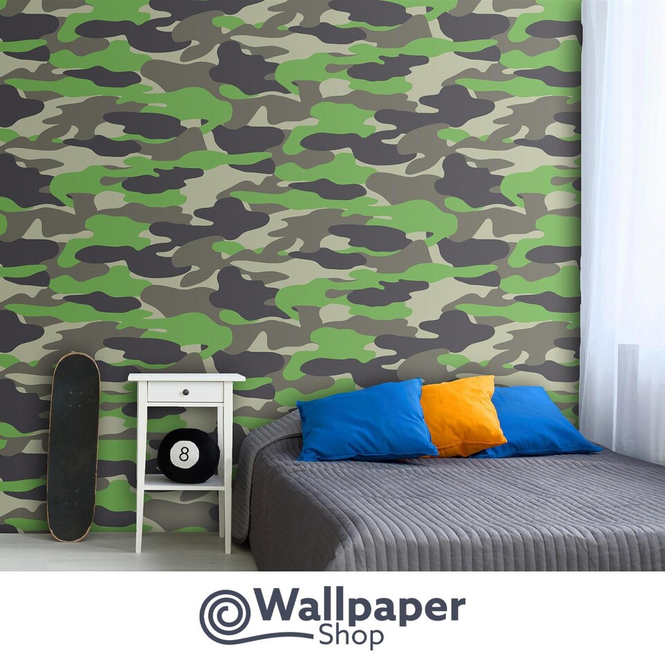 image 1 of Camouflage Wallpaper Army Camo Brown Grey Green Children Teenager Boys Debona